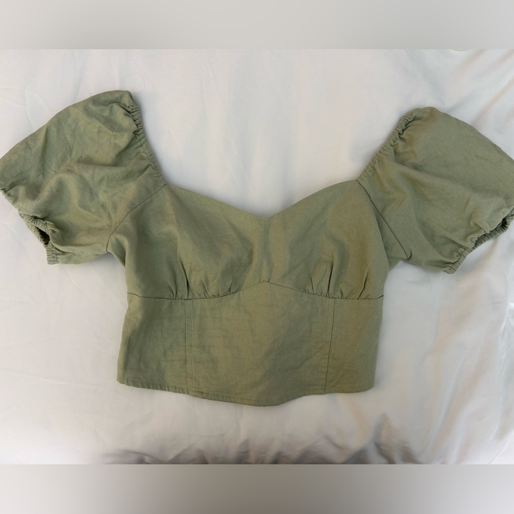 Hollister Olive Green Linen Crop Top